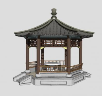 新中式亭木亭SU模型下载_sketchup草图大师SKP模型