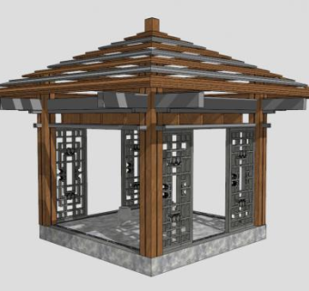 新中式木亭四角亭SU模型下载_sketchup草图大师SKP模型