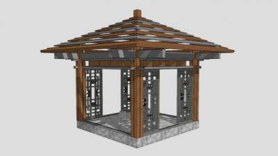 新中式木亭四角亭SU模型下载_sketchup草图大师SKP模型