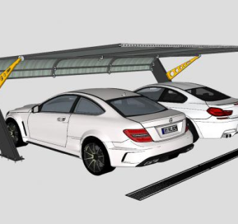 钢架小车停车棚排水沟SU模型下载_sketchup草图大师SKP模型