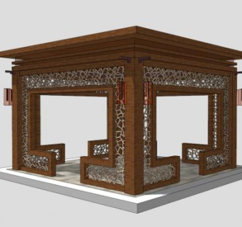 新中式木亭凉亭SU模型下载_sketchup草图大师SKP模型