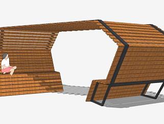 木质异形长椅SU模型下载_sketchup草图大师SKP模型