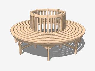 木质圆环<em>景观</em>长椅SU模型下载_sketchup草图大师SKP模型