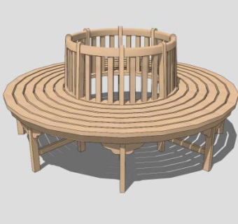 木质圆环景观长椅SU模型下载_sketchup草图大师SKP模型