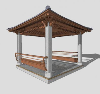 四角亭亭子SU模型下载_sketchup草图大师SKP模型