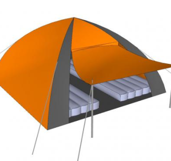 橘色露营帐篷SU模型下载_sketchup草图大师SKP模型