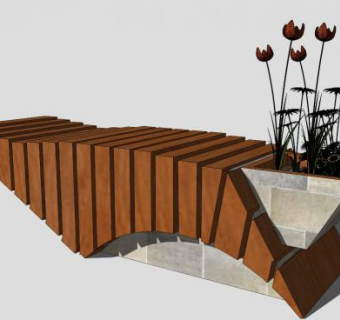 商业街木质长椅SU模型下载_sketchup草图大师SKP模型