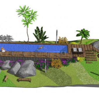 景观生态游泳池SU模型下载_sketchup草图大师SKP模型