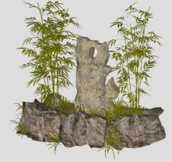 置石假山竹子小品SU模型下载_sketchup草图大师SKP模型