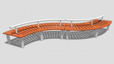 公园弧线木质长椅SU模型下载_sketchup草图大师SKP模型