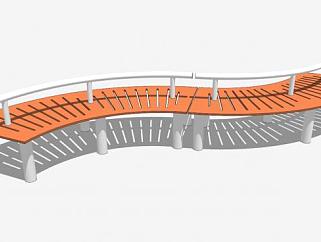 公园弧线木质长椅SU模型下载_sketchup草图大师SKP模型