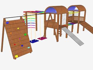 木质儿童爬攀攀岩游乐设施SU模型下载_sketchup草图大师SKP模型