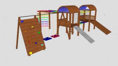 木质儿童爬攀攀岩游乐设施SU模型下载_sketchup草图大师SKP模型