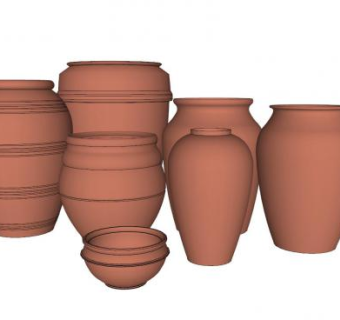 泥陶罐器皿SU模型下载_sketchup草图大师SKP模型