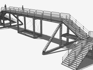 桁架搭建的人行天桥SU模型下载_sketchup草图大师SKP模型