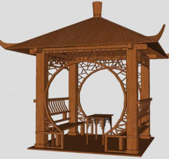 中式凉亭四角亭SU模型下载_sketchup草图大师SKP模型