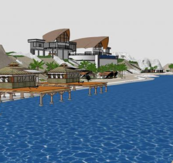 东南亚水上别墅住宅SU模型下载_sketchup草图大师SKP模型