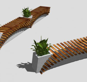 公园长椅带花池SU模型下载_sketchup草图大师SKP模型