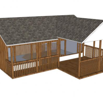 小型小木屋建筑SU模型下载_sketchup草图大师SKP模型