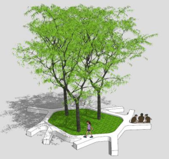 白色创意树池户外椅SU模型下载_sketchup草图大师SKP模型