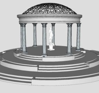 欧式圆顶休憩亭子SU模型下载_sketchup草图大师SKP模型