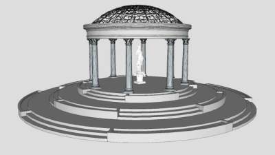 欧式圆顶休憩亭子SU模型下载_sketchup草图大师SKP模型