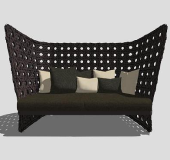 黑色藤艺餐厅沙发SU模型下载_sketchup草图大师SKP模型