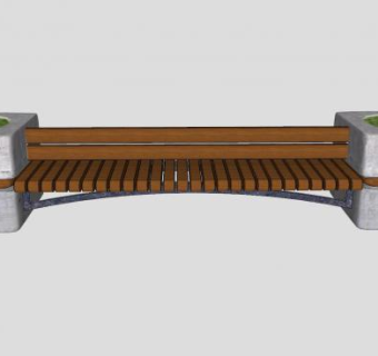 公园长椅座椅带花池花箱SU模型下载_sketchup草图大师SKP模型