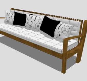 现代休闲木质多人沙发SU模型下载_sketchup草图大师SKP模型