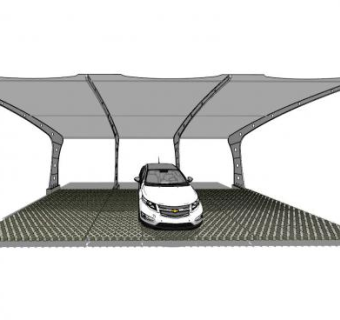 张拉膜钢架停车棚SU模型下载_sketchup草图大师SKP模型