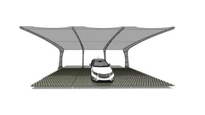 张拉膜钢架停车棚SU模型下载_sketchup草图大师SKP模型