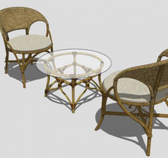 咖啡厅藤艺桌椅组合SU模型下载_sketchup草图大师SKP模型