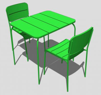 木质双人绿色餐桌SU模型下载_sketchup草图大师SKP模型
