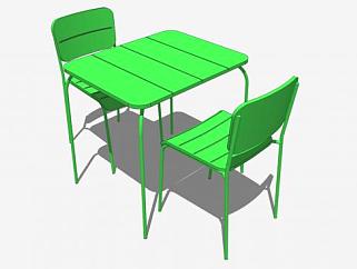 木质双人绿色餐桌SU模型下载_sketchup草图大师SKP模型