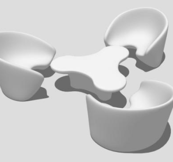 白色创意桌椅组合SU模型下载_sketchup草图大师SKP模型