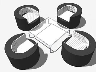 办公简约桌椅组合SU模型下载_sketchup草图大师SKP模型