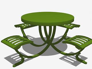 <em>景区</em>绿色桌椅组合SU模型下载_sketchup草图大师SKP模型