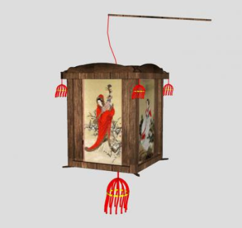 古代手提木质灯笼拼装SU模型下载_sketchup草图大师SKP模型