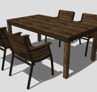 景区木制桌椅组合SU模型下载_sketchup草图大师SKP模型