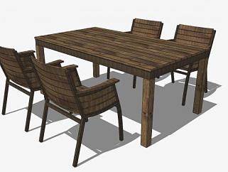 景区木制桌椅组合SU模型下载_sketchup草图大师SKP模型