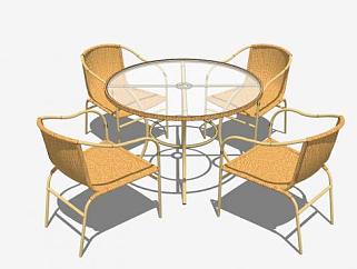 咖啡厅木制桌椅组合SU模型下载_sketchup草图大师SKP模型
