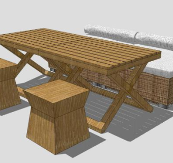 餐厅木制桌椅组合SU模型下载_sketchup草图大师SKP模型