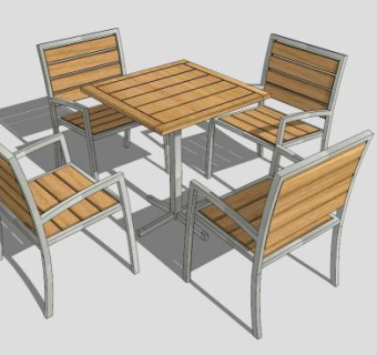 餐厅木质桌椅SU模型下载_sketchup草图大师SKP模型