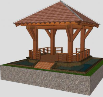 东南亚风格木亭子凉亭SU模型下载_sketchup草图大师SKP模型