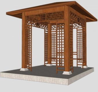中式小木亭子SU模型下载_sketchup草图大师SKP模型