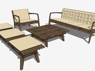 现代木质家具沙发组合SU模型下载_sketchup草图大师SKP模型