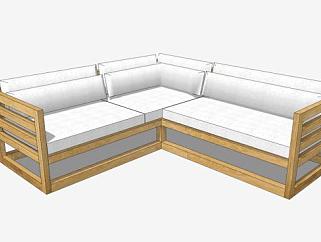 家庭木质转角沙发SU模型下载_sketchup草图大师SKP模型