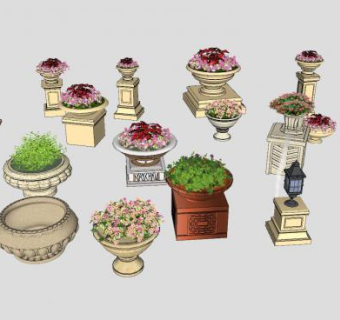 户外装饰花钵系列SU模型下载_sketchup草图大师SKP模型