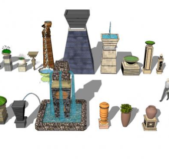 花钵水钵户外装饰系列SU模型下载_sketchup草图大师SKP模型