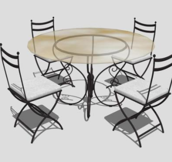 欧式简约铁艺桌椅SU模型下载_sketchup草图大师SKP模型